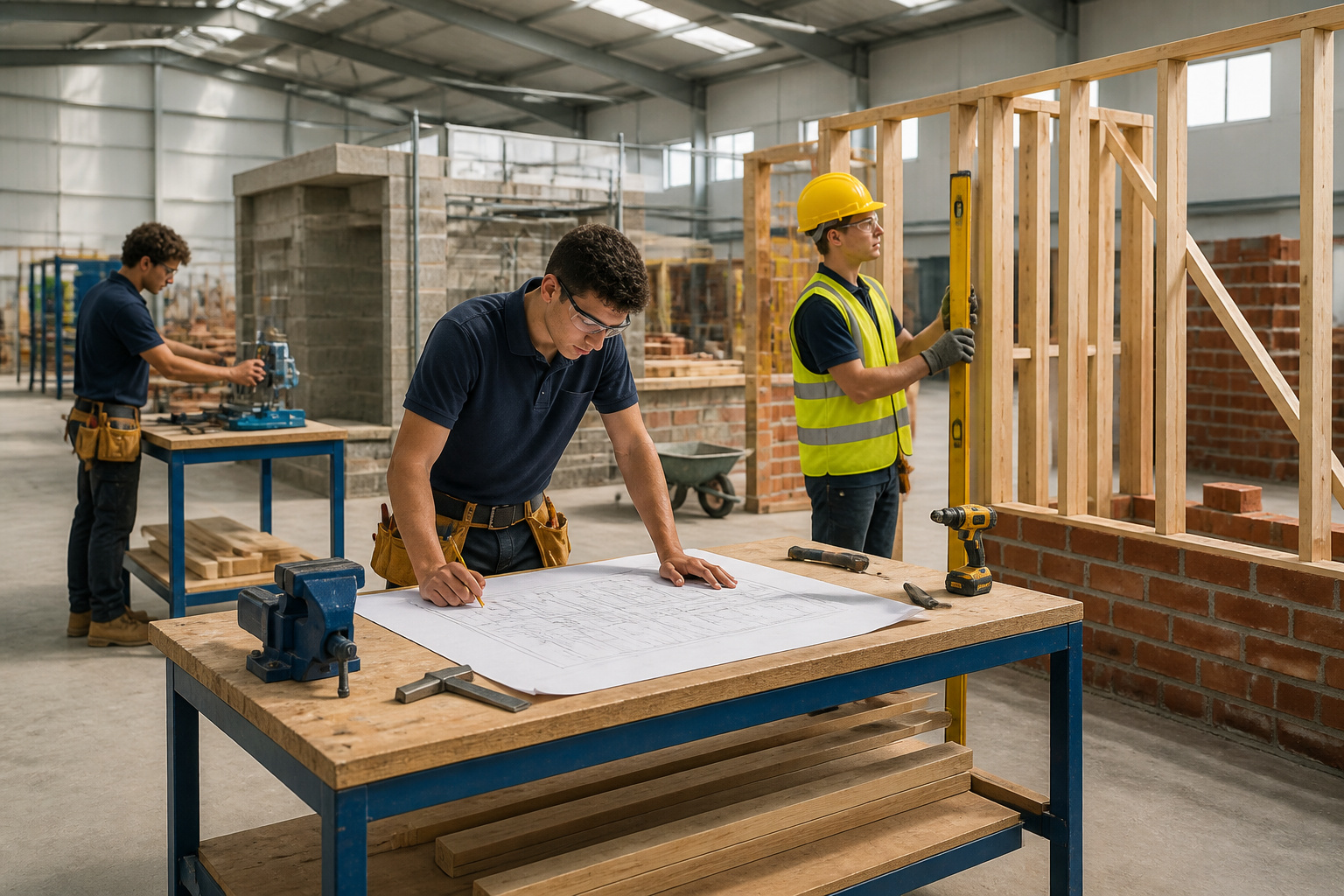 Apprentis en formation construction