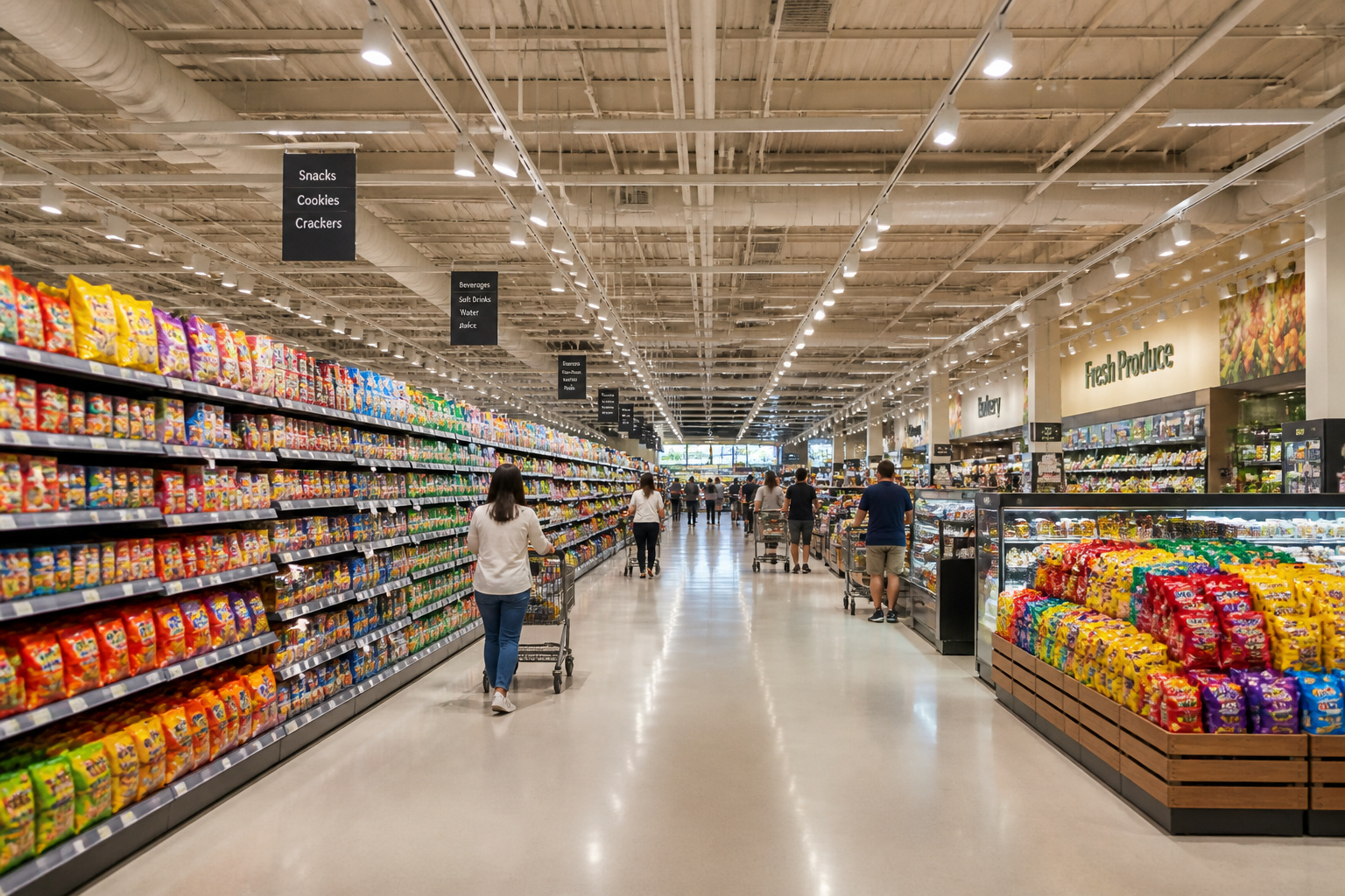 Allee de supermarche moderne et lumineuse